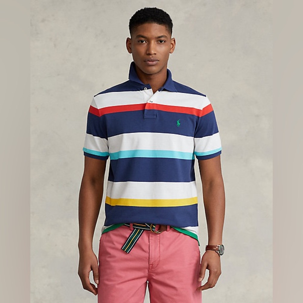 NWT POLO RALPH LAUREN CLASSIC FIT Multicolor Striped Mesh Polo Shirt Size M